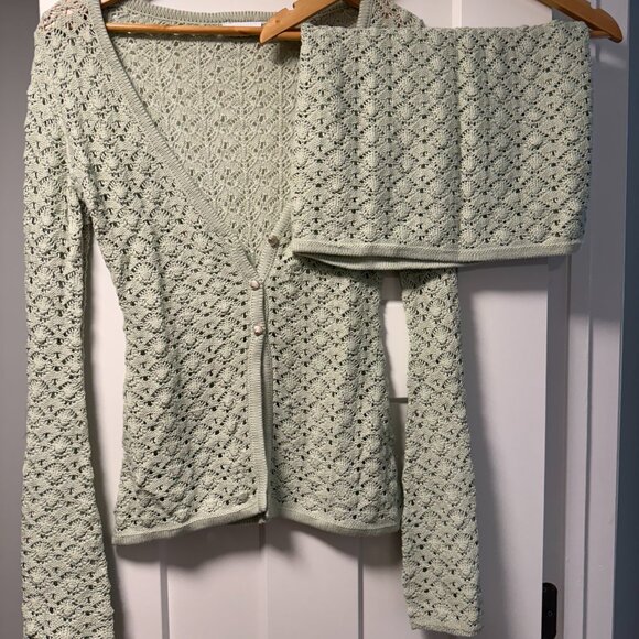 Meshki Murphy Long Sleeve Knit Shell Button Cardigan and Skirt - Picture 2 of 3